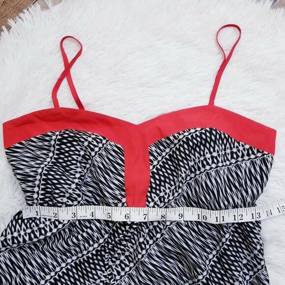 Maurices Dress Medium High Low Sweetheart Neck Sundress Black White Red - Picture 4 of 6